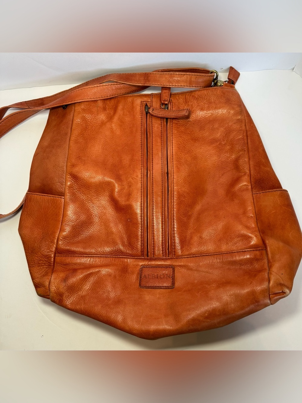 Albion Fit Full-Grain Leather Compass Satchel Backpack/ Crossbody  Burnt Orange - Picture 8 of 11